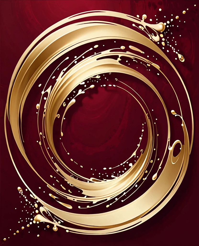 ,Splashes of golden color swirling in circles,dark red background