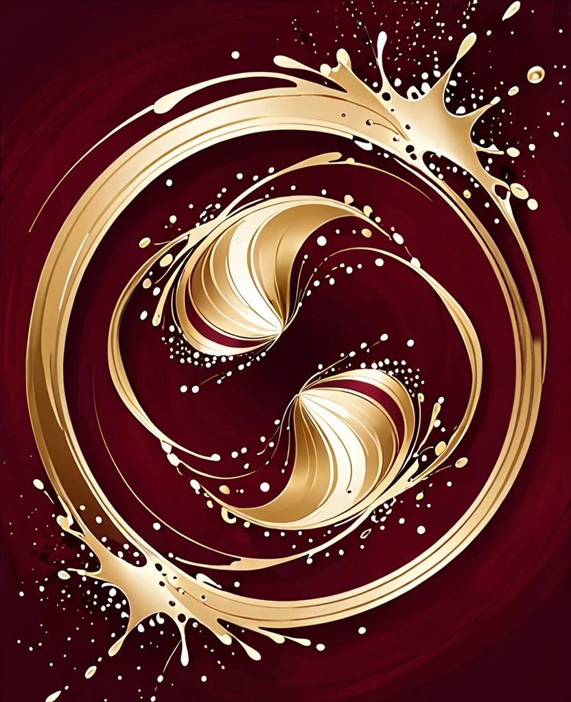 ,Splashes of golden color swirling in circles,dark red background
