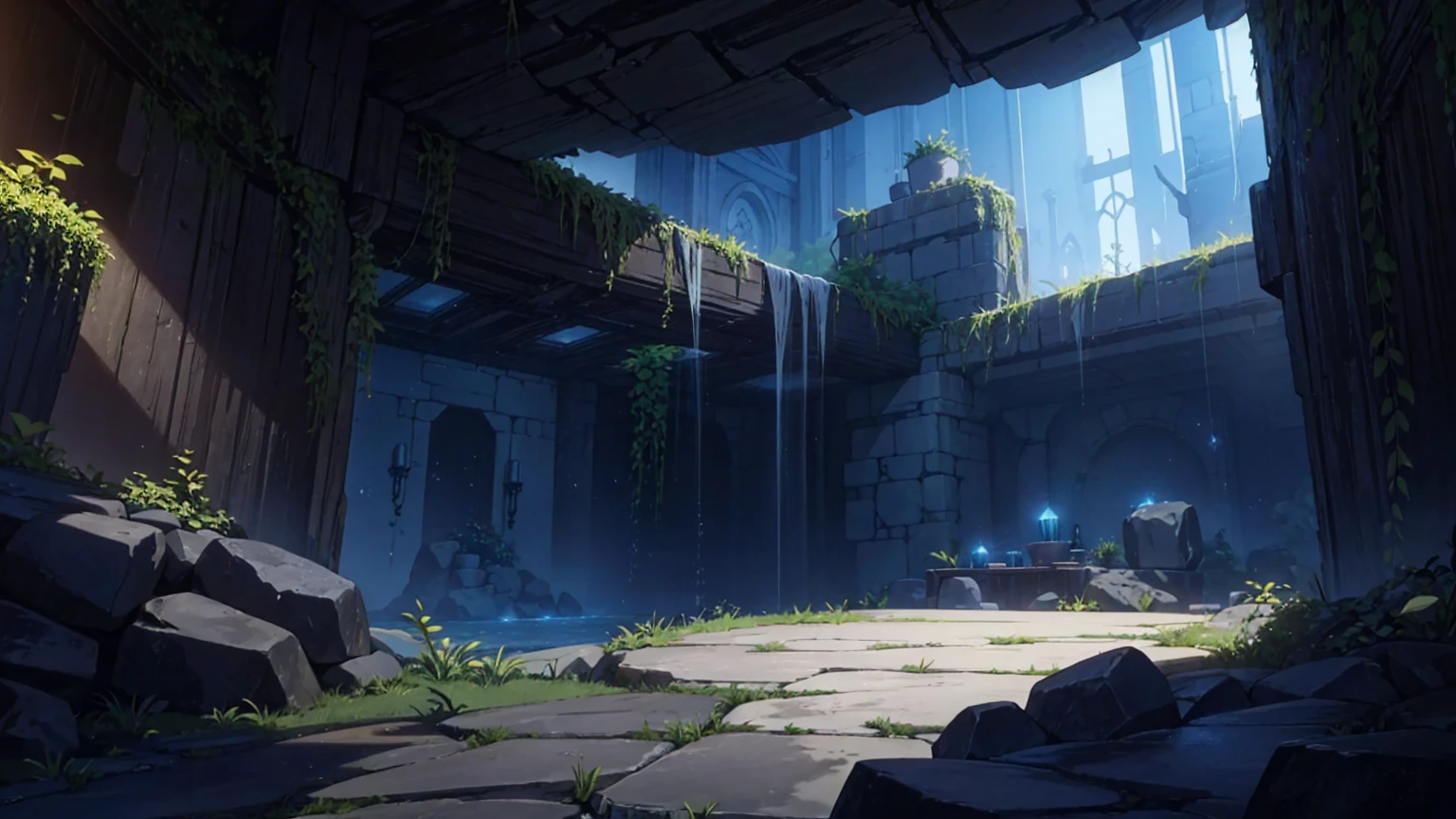 Deep cave dungeon background with no sunlight,masterpiece,game CG,anime,Unmanned, no human,background,,,Soil, rock surface, indoor