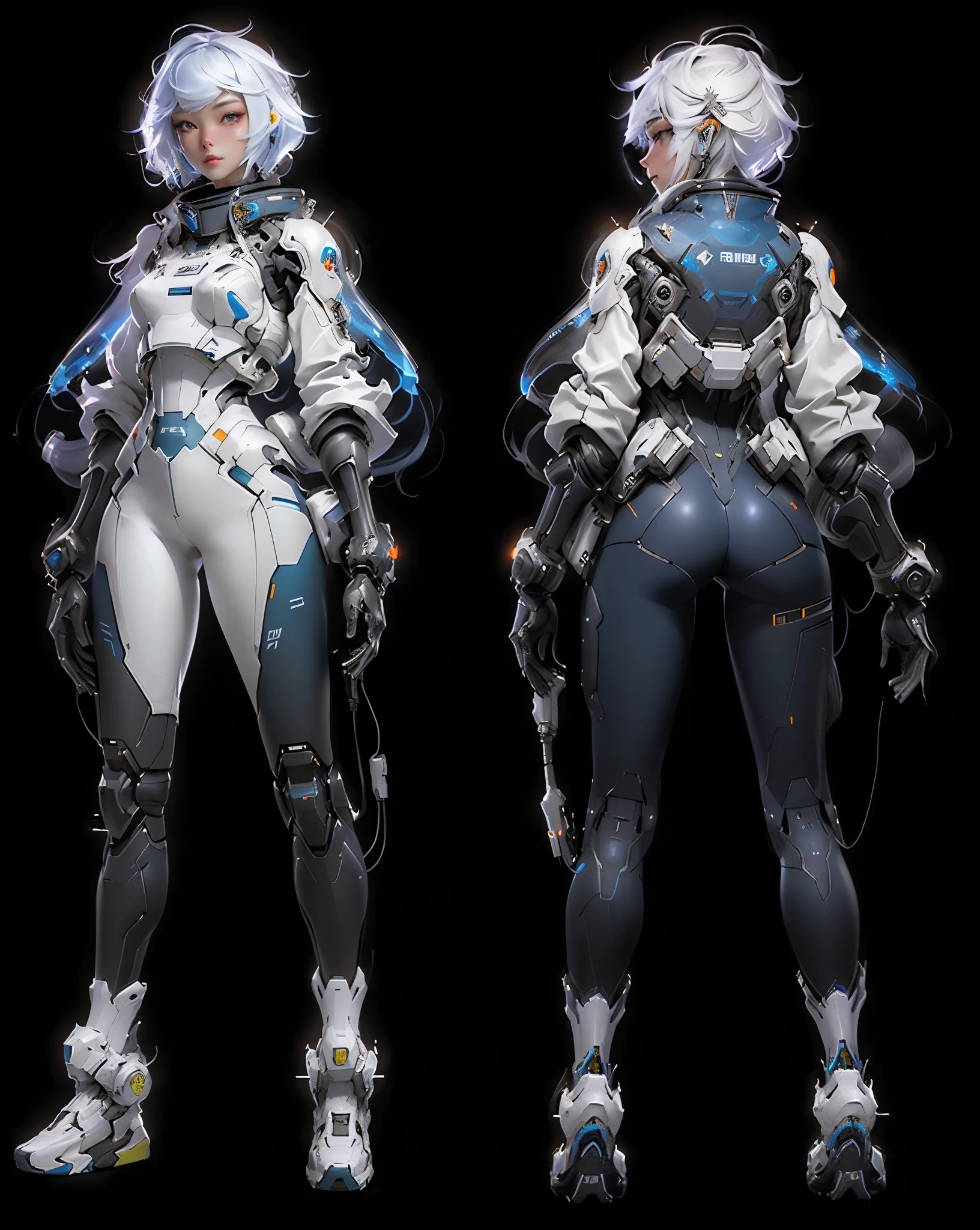 a close up of two women in futuristic clothing standing next to each other, feng zhu concept art, pristine concept art, sci fi female character, concept art | feng zhu, sci - fi character, amazing 8k character concept art, sci-fi female, beautiful full body concept art, girl in mecha cyber armor, cyberpunk anime girl mech