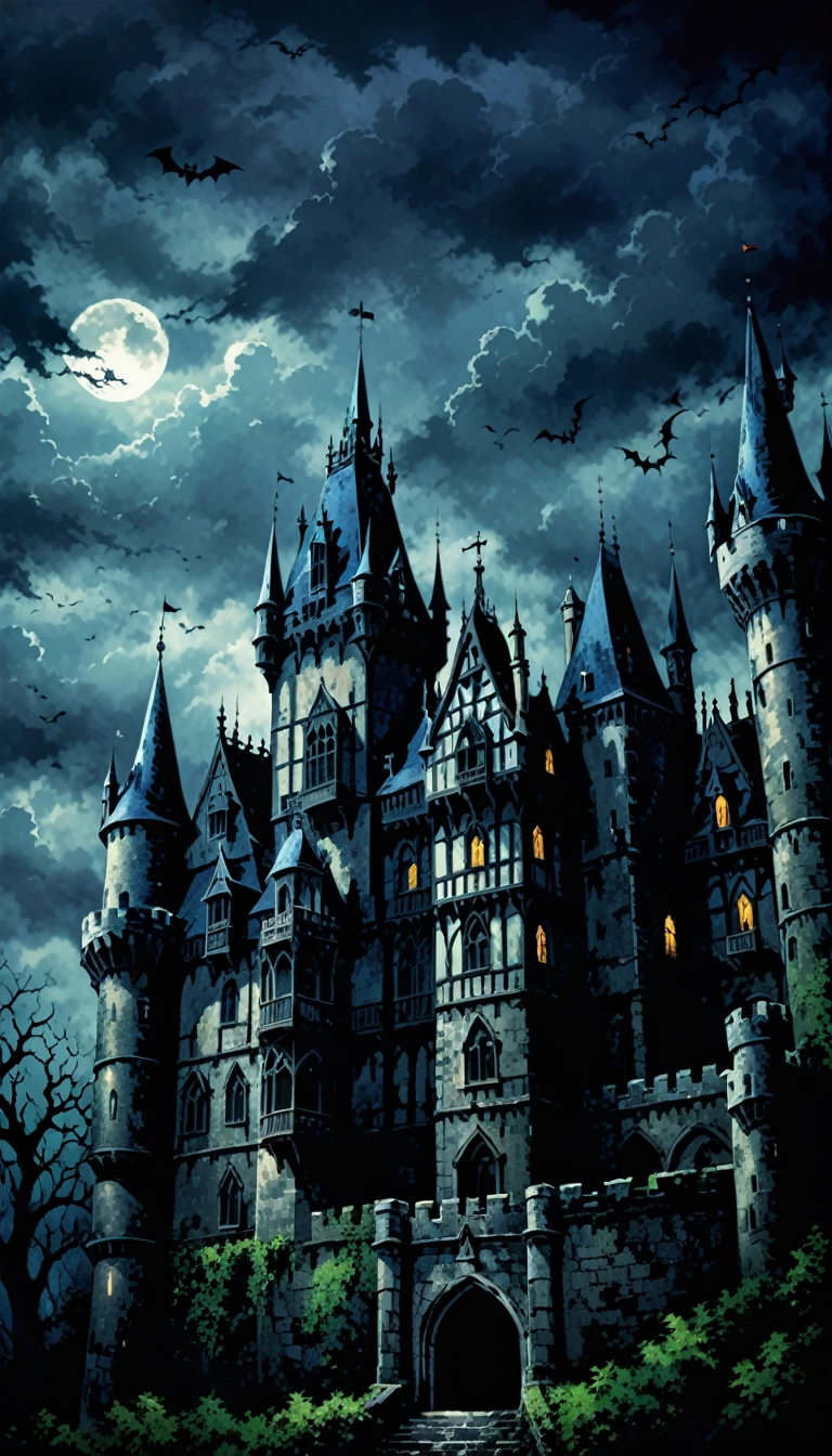 background、A gloomy scene in a horror castle、Gothic style、ダークなイメージのbackground