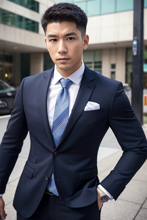 Half Asian and half American man、Strong face、Wearing a suit、business picture、Upper Body