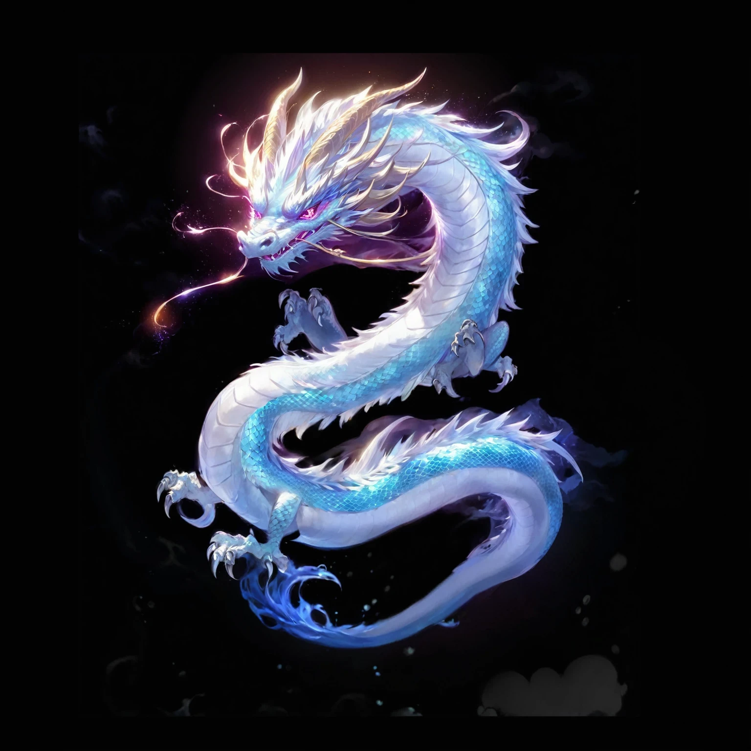 黑色背景中一条发光尾巴的dragon的特写, cyan 中国dragon fantasy, 中国dragon concept art, 水晶dragon, smooth 中国dragon, 传奇dragon, dragon, 蓝色的dragon, 水dragon, 中国dragon, 雄偉的日本dragon, 藍鱗dragon, dragon艺术, 史诗巨dragon, 以dragon为中心, dragon, 水母 凤凰 dragon
