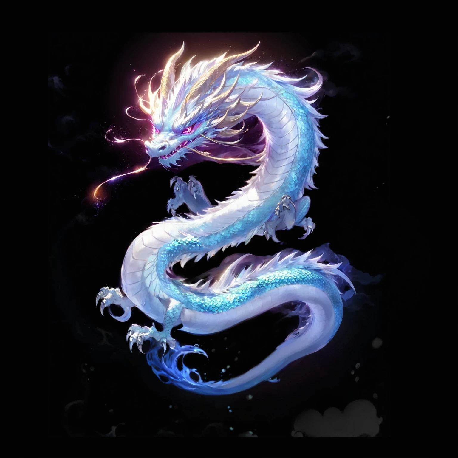 黑色背景中一条发光尾巴的dragon的特写, cyan 中国dragon fantasy, 中国dragon concept art, 水晶dragon, smooth 中国dragon, 传奇dragon, dragon, 蓝色的dragon, 水dragon, 中国dragon, 雄偉的日本dragon, 藍鱗dragon, dragon艺术, 史诗巨dragon, 以dragon为中心, dragon, 水母 凤凰 dragon