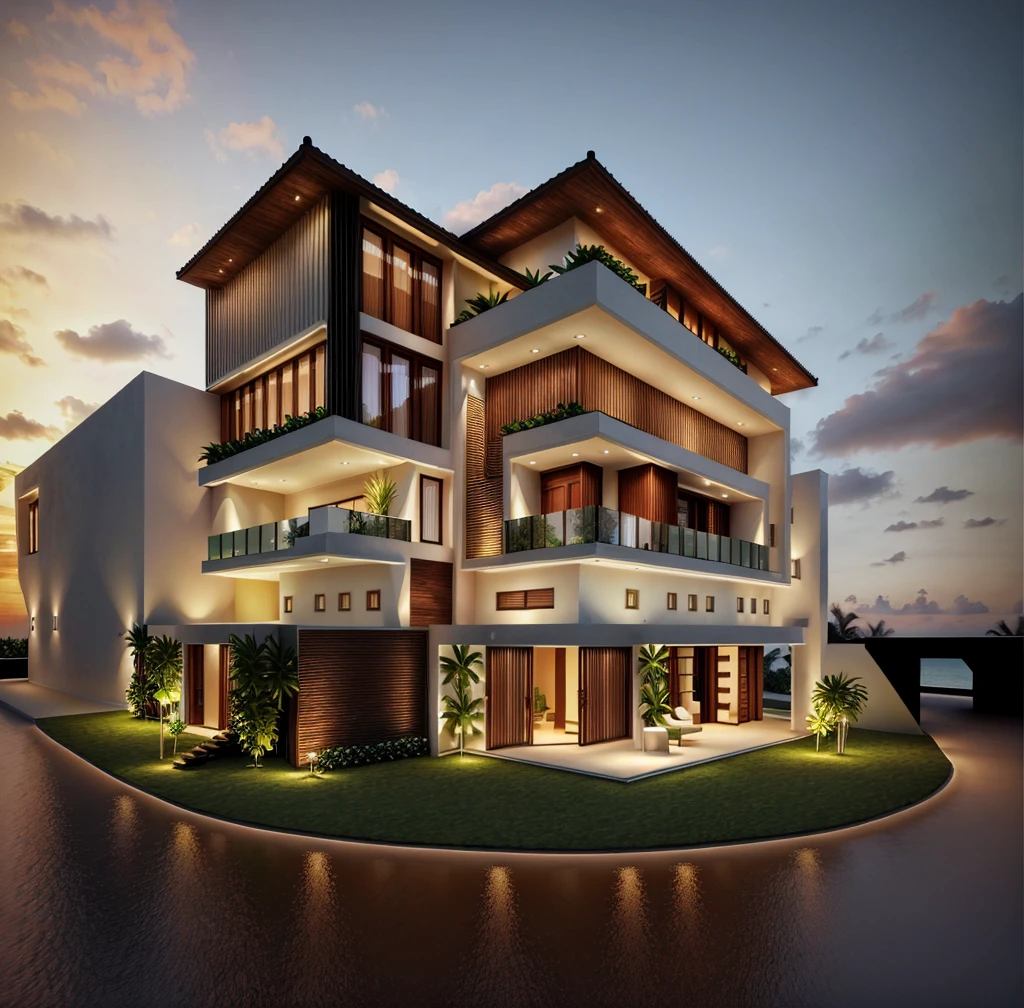 Tropical Villa, luxury style, 3dsmax render, realistic photo, rendering photo