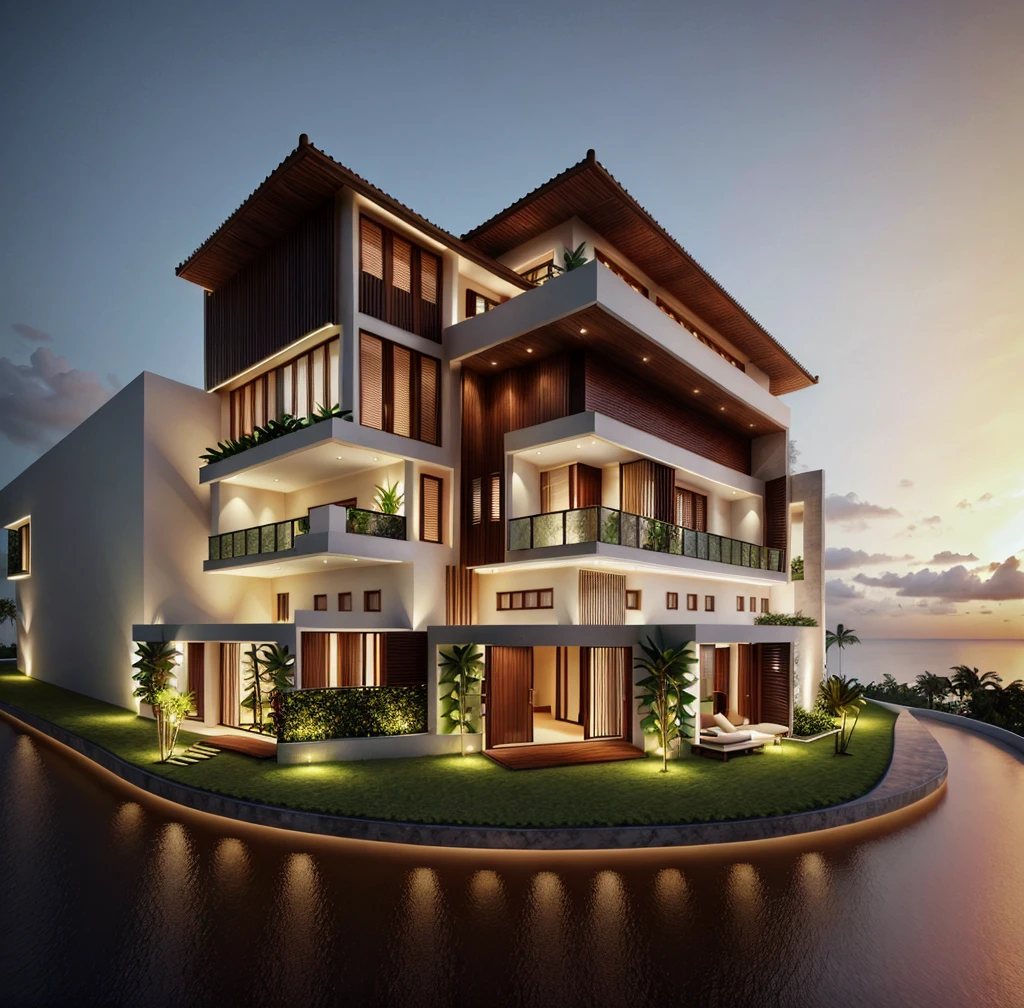 Tropical Villa, luxury style, 3dsmax render, realistic photo, rendering photo