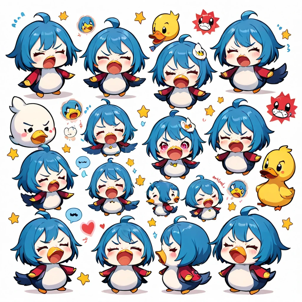 A lovely , screenshot, mori kei,
duckcore plush doll art, exaggerated poses, happy, angry, sad, cry, cute, expecting, laughing,
disappointed, exaggerated movements, various expressions and movements, sticker art design, white background, style cute