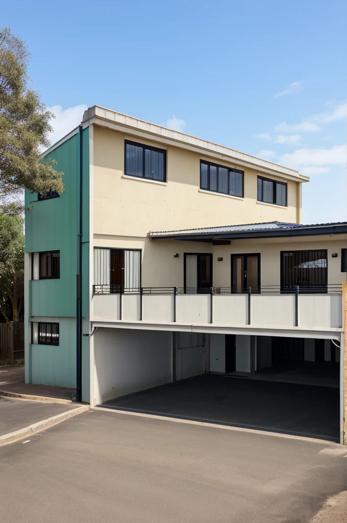 Elevation of a godown with an office room on the left, whole godown facing west and with a wide lorry gate