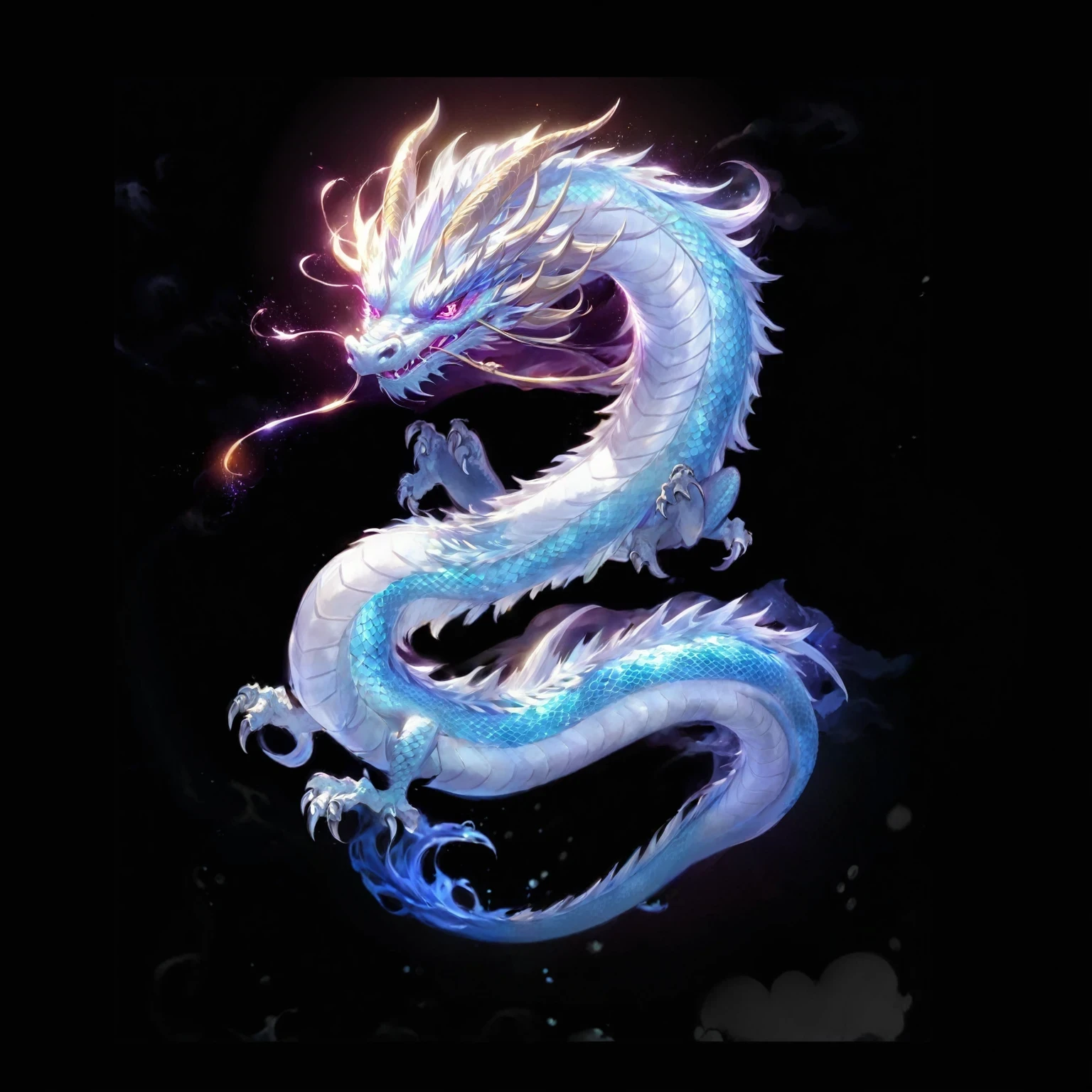 黑色背景中一条发光尾巴的dragon的特写, cyan 中国dragon fantasy, 中国dragon concept art, 水晶dragon, smooth 中国dragon, 传奇dragon, dragon, 蓝色的dragon, 水dragon, 中国dragon, 雄偉的日本dragon, 藍鱗dragon, dragon艺术, 史诗巨dragon, 以dragon为中心, dragon, 水母 凤凰 dragon