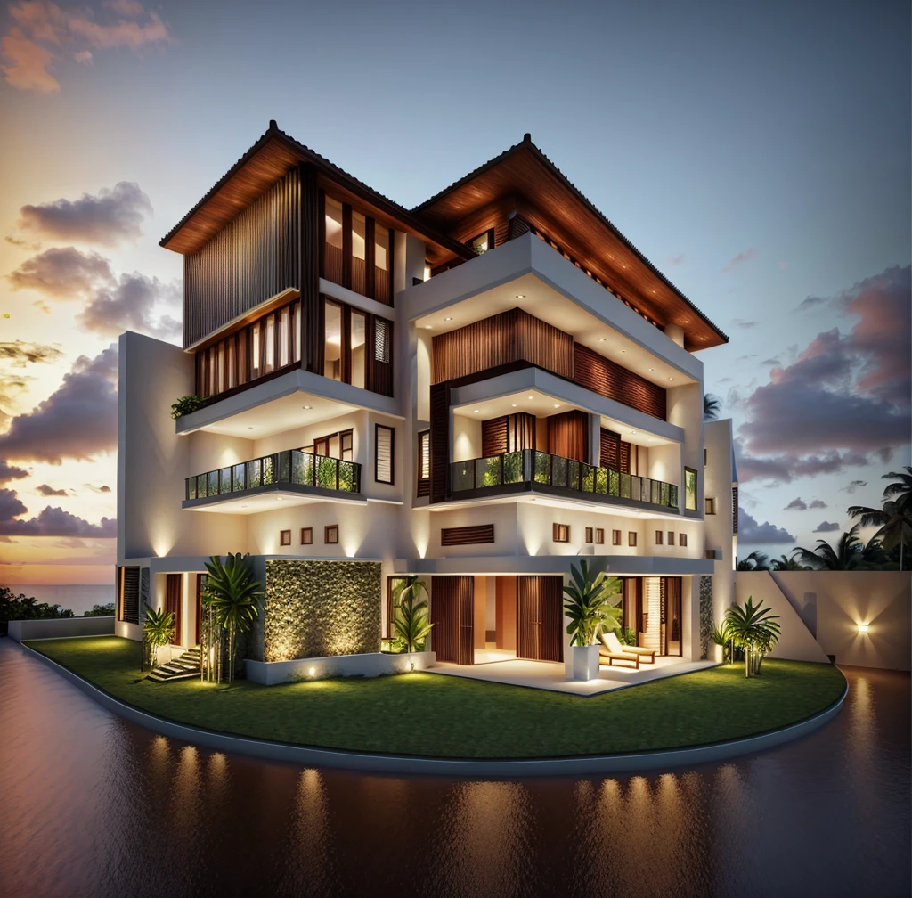 Tropical Villa, luxury style, 3dsmax render, no pool, realistic photo, rendering photo