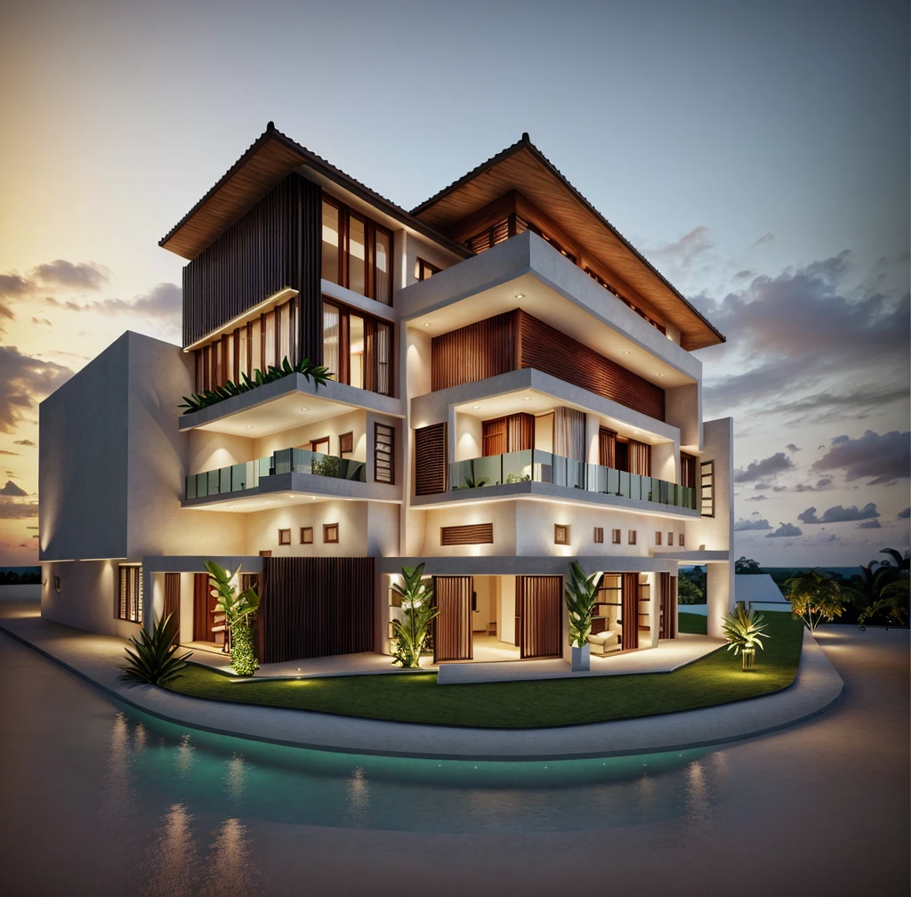 Tropical Villa, luxury style, 3dsmax render, no pool, realistic photo, rendering photo