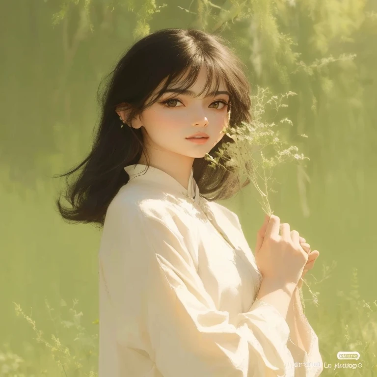 Alafeed's image of a woman with long hair and white shirt, Artwork in the style of Guweiz, Practical cute girl painting, guweiz, Beautiful character painting, Beautiful anime portrait, by yanjun cheng, Portrait of Lofy, author:Zhang Han, Ilya Kuvshinov long hair, Practical. cheng yi, Soft anime illustration