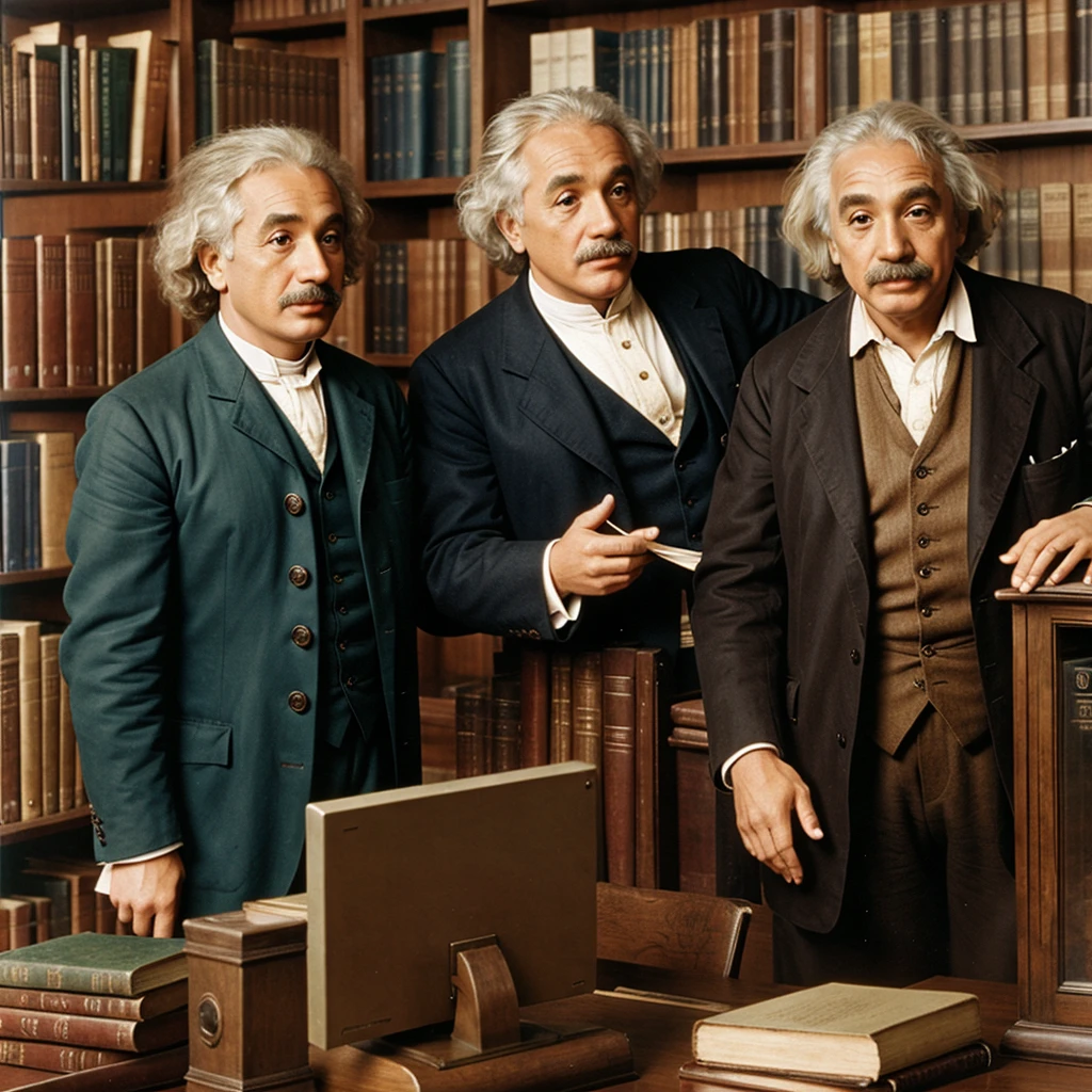 Newton and Einstein in library