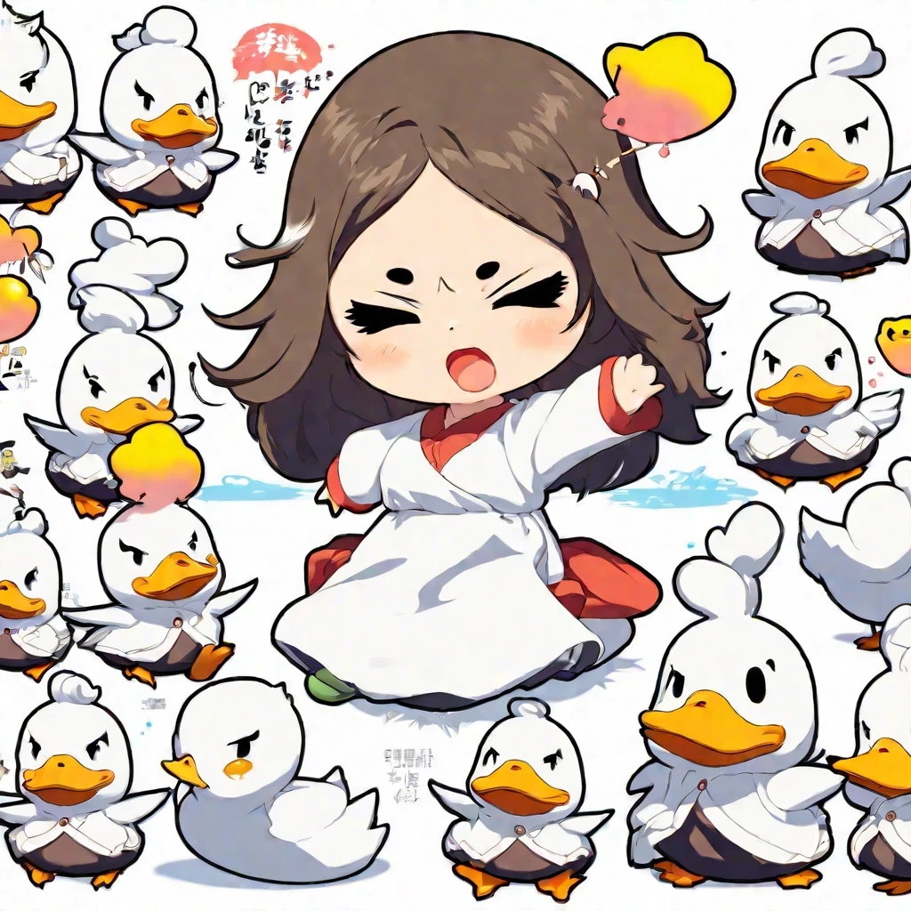 A lovely , screenshot, mori kei,
duckcore plush doll art, exaggerated poses, happy, angry, sad, cry, cute, expecting, laughing,
disappointed, exaggerated movements, various expressions and movements, sticker art design, white background, style cute