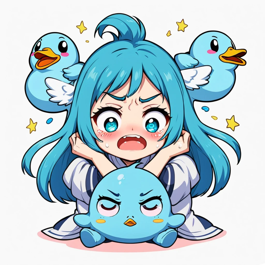 A lovely , screenshot, mori kei,
duckcore plush doll art, exaggerated poses, happy, angry, sad, cry, cute, expecting, laughing,
disappointed, exaggerated movements, various expressions and movements, sticker art design, white background, style cute