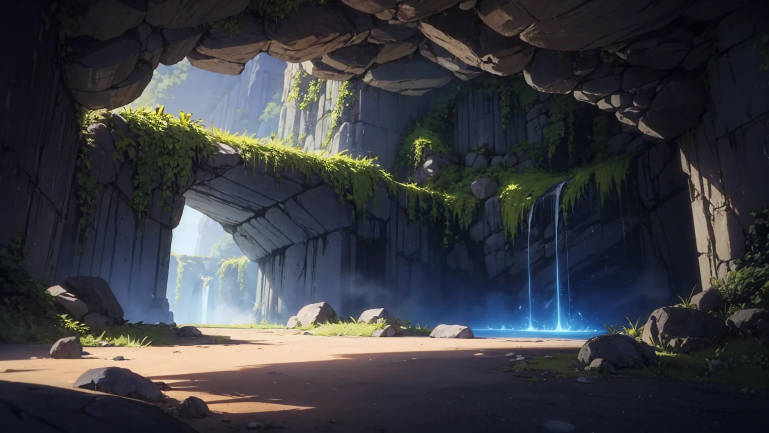 Empty invisible underground cave background,masterpiece,game CG,anime,Unmanned, no human,background,,,Soil, rock surface, indoor