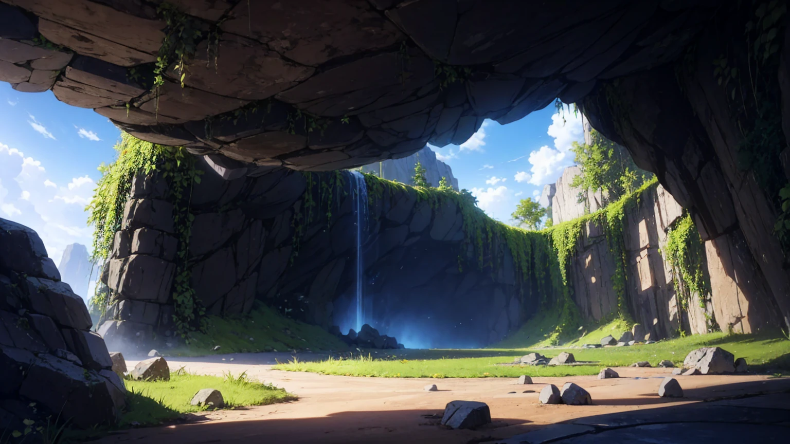 Empty invisible underground cave background,masterpiece,game CG,anime,Unmanned, no human,background,,,Soil, rock surface, indoor