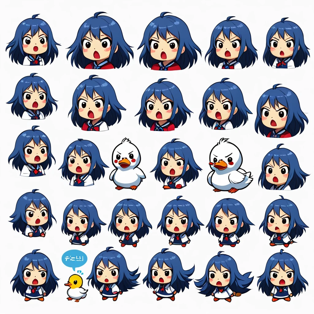 A lovely , screenshot, mori kei,
duckcore plush doll art, exaggerated poses, happy, angry, sad, cry, cute, expecting, laughing,
disappointed, exaggerated movements, various expressions and movements, sticker art design, white background, style cute
