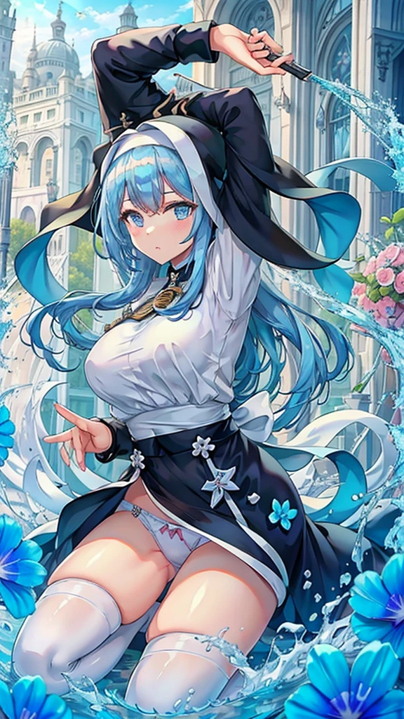 Nuns、Panties in full view、Light blue stripes々Panties、Big Breasts、beautiful girl、Praying、