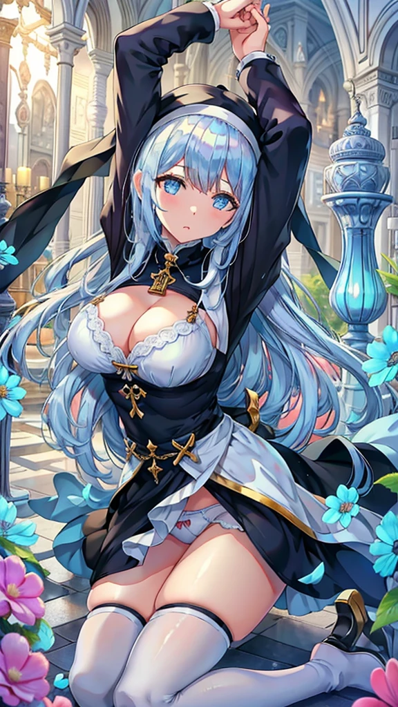 Nuns、Panties in full view、Light blue stripes々Panties、Big Breasts、beautiful girl、Praying、