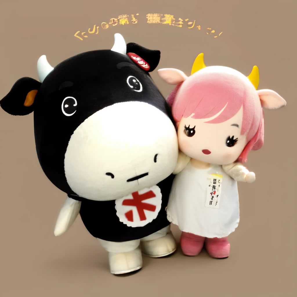 (masterpiece:1.2, highest quality), yuruchara, A gentle cow hugging a person