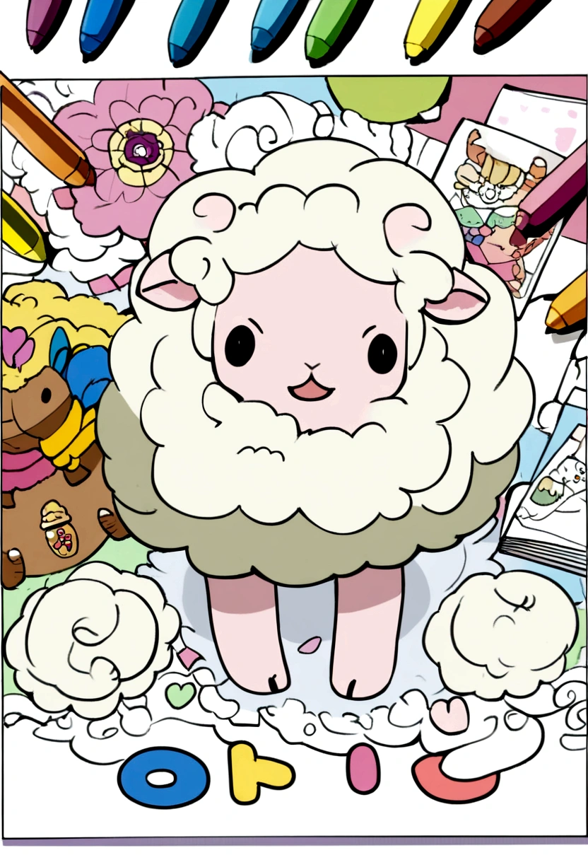 A cute Sheep, cartoon, ,Coloring Book, ColoringBookAF,