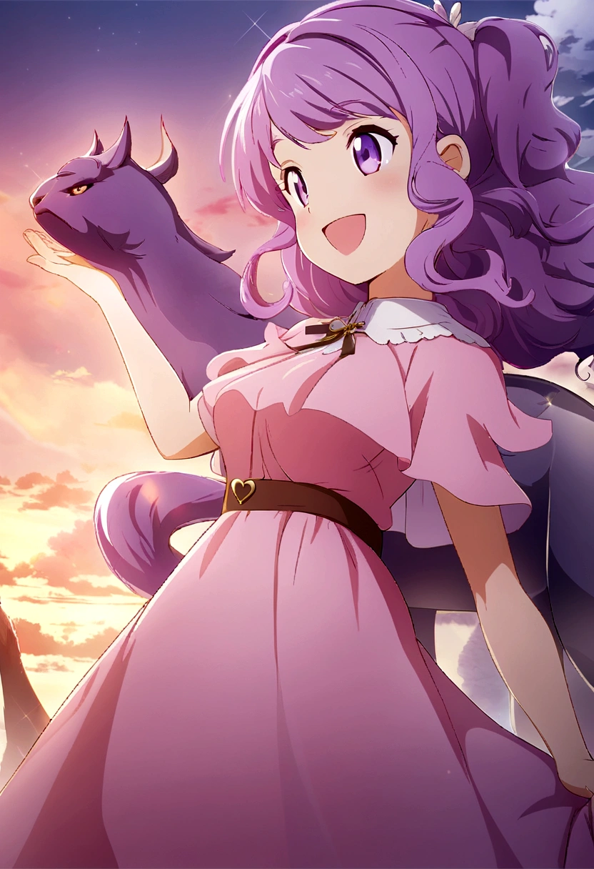 a girl with purple hair and pink dress holding a pink umbrella, happy!!!, anime cover, โค๐ฅ๐๐ช, โ๐ช๐๐ฉ๐พ, by Ei-Q, ๐๐๐โบ๐๐๐, profile picture, Beasts, official artwork, ๐ช ๐จ;๐๐