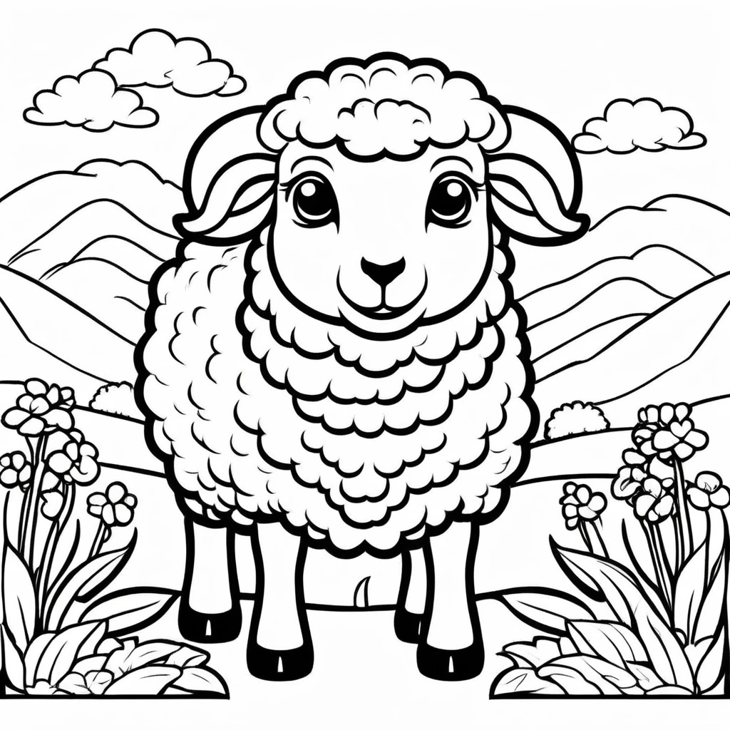 A cute Sheep, cartoon, ,Coloring Book, ColoringBookAF,