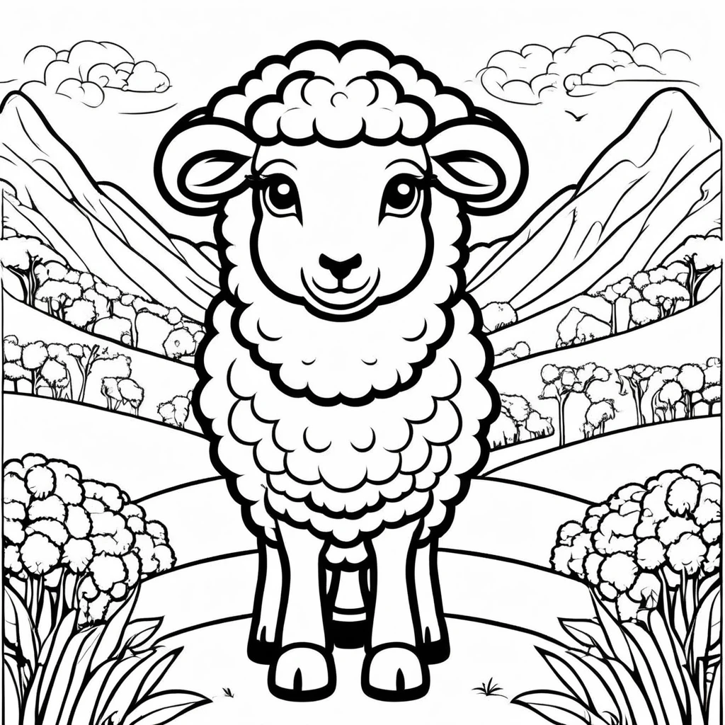 A cute Sheep, cartoon, ,Coloring Book, ColoringBookAF,