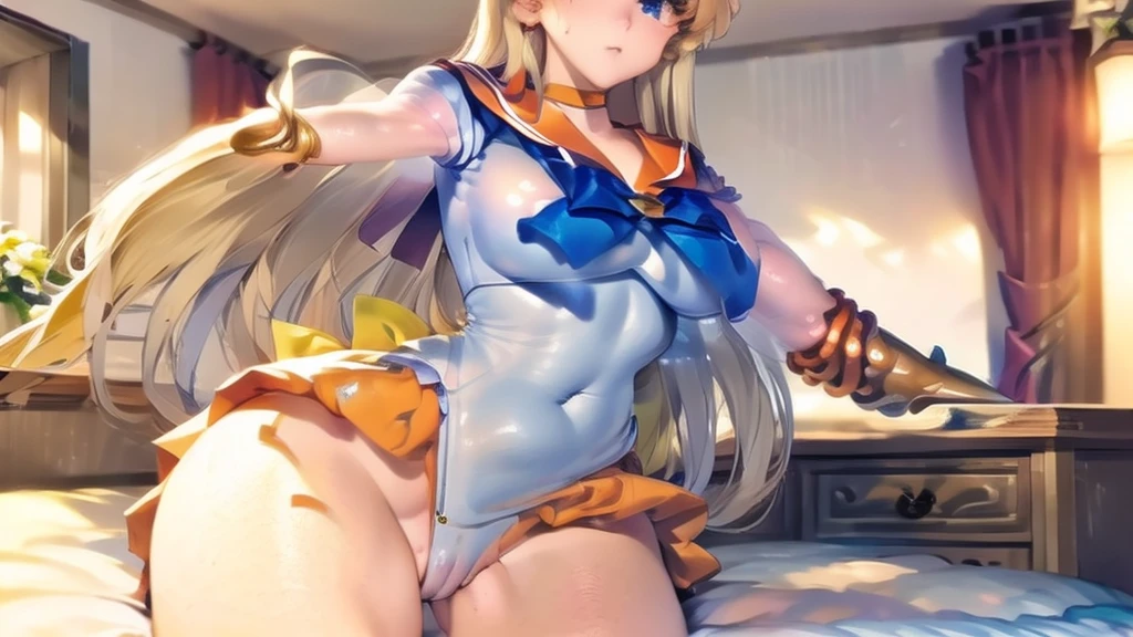 1 girl, A light smile, Shiny skin, highest quality, Tabletop, (Game CG:1.4), Browsing Caution, Beautiful face and eyes in every detail,???????????、Small see-through lingerie, Sailor Venus, I felt the fight, strict, Cowboy Shot、Big and ample ???????、Full moon night、Beautiful starry sky、((highest quality)), (Very detailed), Very detailed, High-resolution RAW color photos, Professional photography, ((beautiful ???????????)), Great face and eyes, (See-through panties:1.2)、、Big ???、looked back、???????? close-up、From below