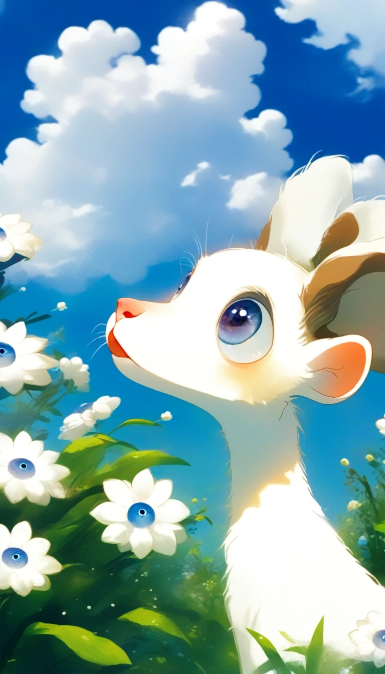 Watching_exist_Viewer, blue_Eye, flower, outdoor, sky空, sky, cloud, blue_sky空, No_Humanity, animal, cexist, White_flower, Practical, animal_focus, White_cexist