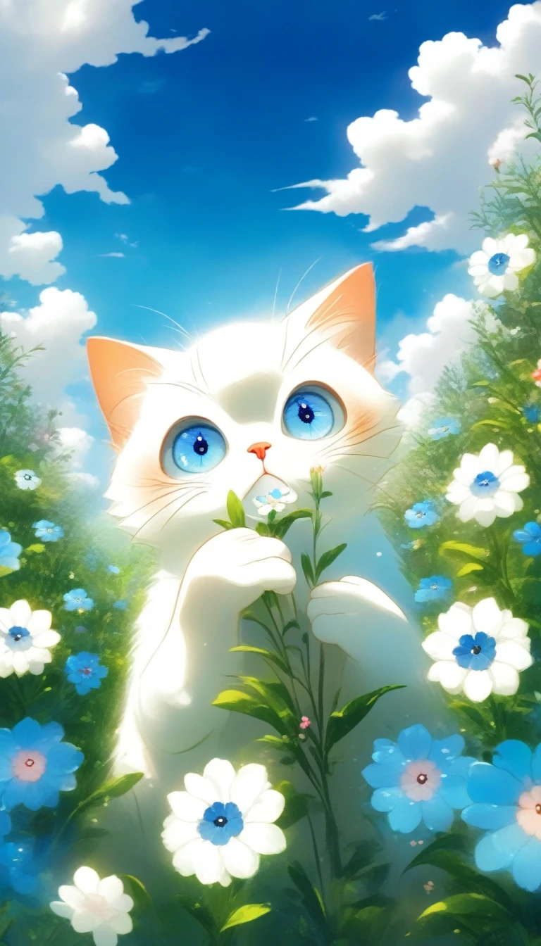 Watching_exist_Viewer, blue_Eye, flower, outdoor, sky空, sky, cloud, blue_sky空, No_Humanity, animal, cexist, White_flower, Practical, animal_focus, White_cexist