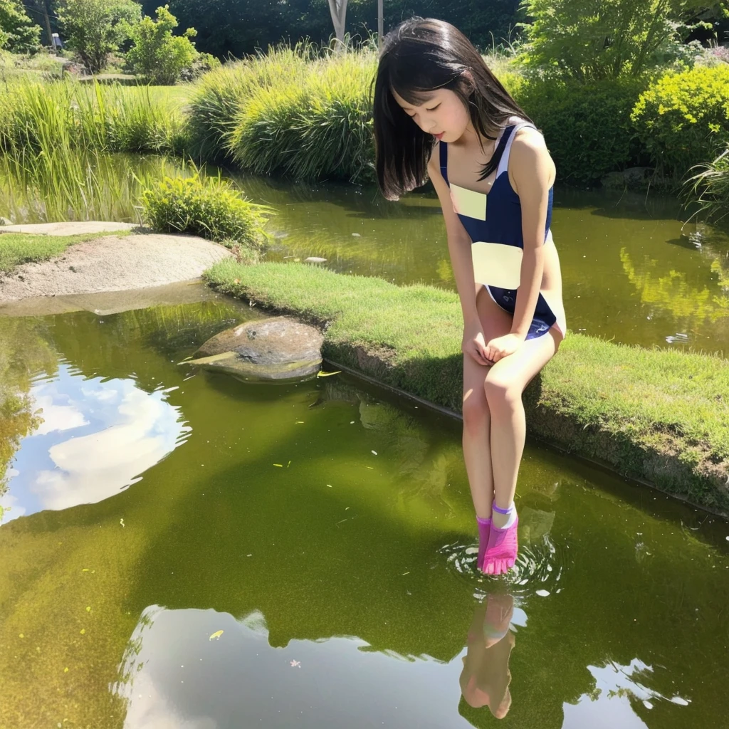 One Girl、(Japanese、Reflecting the entire body、10 year old girl、one piece)Peeing、