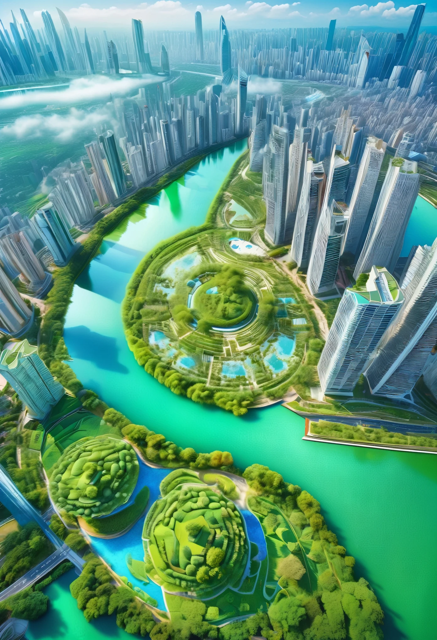 (best quality,4k,8K,High resolution,masterpiece:1.2),Extremely detailed,(Practical,photoPractical,photo-Practical:1.37),Aerial View,Beautiful and detailed scenery,picturesque,Vibrant colors,Immersive atmosphere,seamless transitions,Lush greenery,Rolling Hills,Sparkling River,Blue sky,Sun shining clouds,Clear lake,Expansive cityscape,Glittering skyscrapers,bustling city life,Fascinating architectural structure,Blissful tranquility,Ethereal Beauty,Majestic mountains,dreamlike perspective,A peaceful sea scene,Charming pattern,Charming meadows,Fields full of flowers,Rich biodiversity,stunning horizon,Sprawling urban landscape,Bustling city streets,roof garden,Water Garden,Urban oasis,The perfect fusion of nature and human civilization,翱翔Aerial View,Magnificent green space,City skyline reflected in water,Gorgeous panoramic view,Vast beauty,stunning visual spectacle,Large-scale aerial exploration