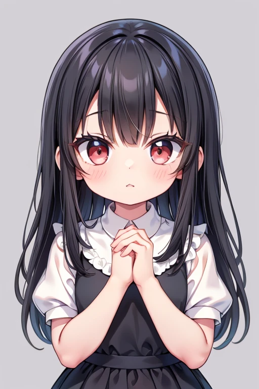 cute ,、one person、Long Hair、Black Hair、With bangs、small、Hands clasped behind back