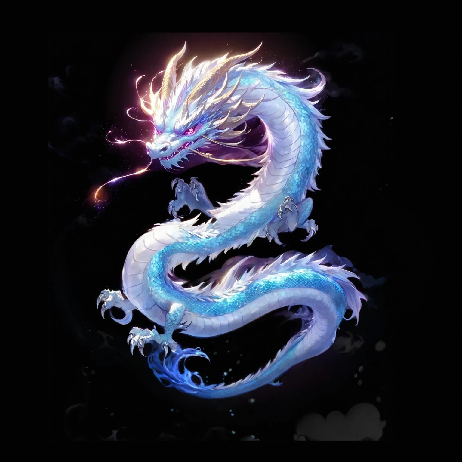 黑色背景中一条发光尾巴的dragon的特写, cyan 中国dragon fantasy, 中国dragon concept art, 水晶dragon, smooth 中国dragon, 传奇dragon, dragon, 蓝色的dragon, 水dragon, 中国dragon, 雄偉的日本dragon, 藍鱗dragon, dragon艺术, 史诗巨dragon, 以dragon为中心, dragon, 水母 凤凰 dragon