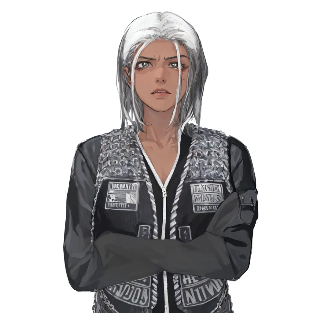(masterpiece:1.2, best quality), (girl, solo, sexy body:1.2),angry face,Hair: buzz cut,Clothing: oversized, distressed denim jacket with patches and pins, paired with black skinny jeans and combat boots, Hanging out in an underground music venue or street art exhibit