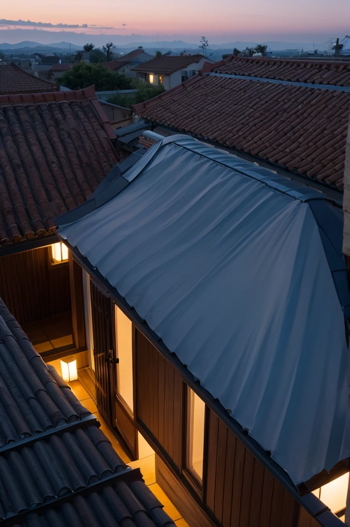 dawn, simple home rooftop, no people