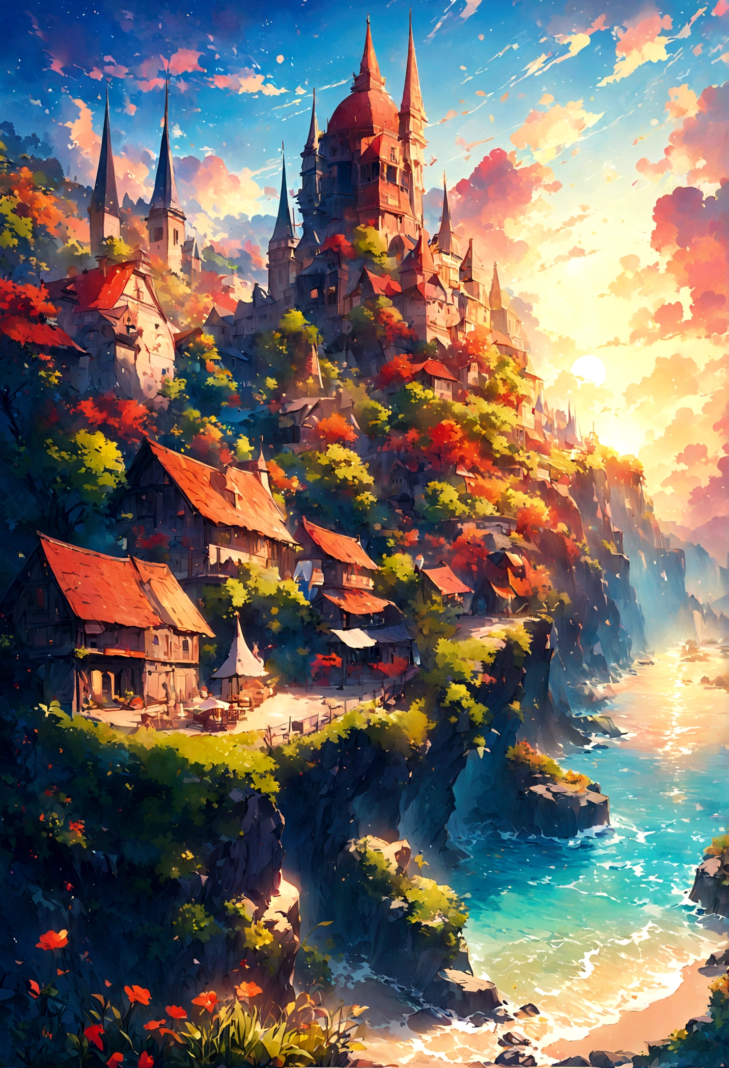 (A bunny artist),sunny,seaside,Paint colorful landscapes on canvas