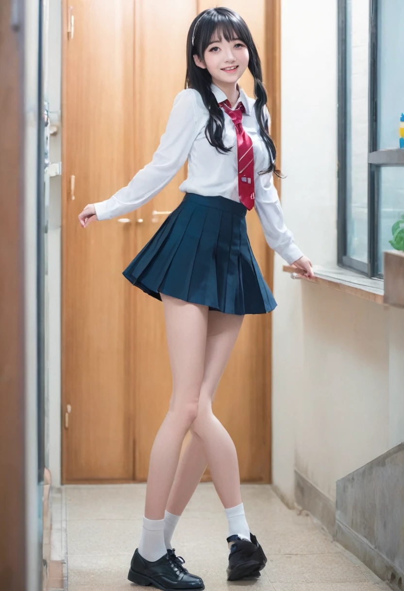 (Rear insertion position, Sex preparation:1.2), Black Hair, Long Hair, Cute Hips, lure, (school uniform、Check skirt), (Turn around and put your hands on the wall), Bend、nsfw、BREAK Perfect Anatomy、highest quality、(cute:1.1)、(cute)、(High resolution:1.2)、Unbelievably absurd:1.3、Incredible illustrations、(cuteイラスト:1.2)、Beautiful background、(1 girl) 、solo)、(10th Generation、JK、Loli face、Small breasts:1.2)、slender、(Brat、smug face:1.3)、,(tooth:0.6)、Cheeky 、Eye highlights、A confident smile、from behind