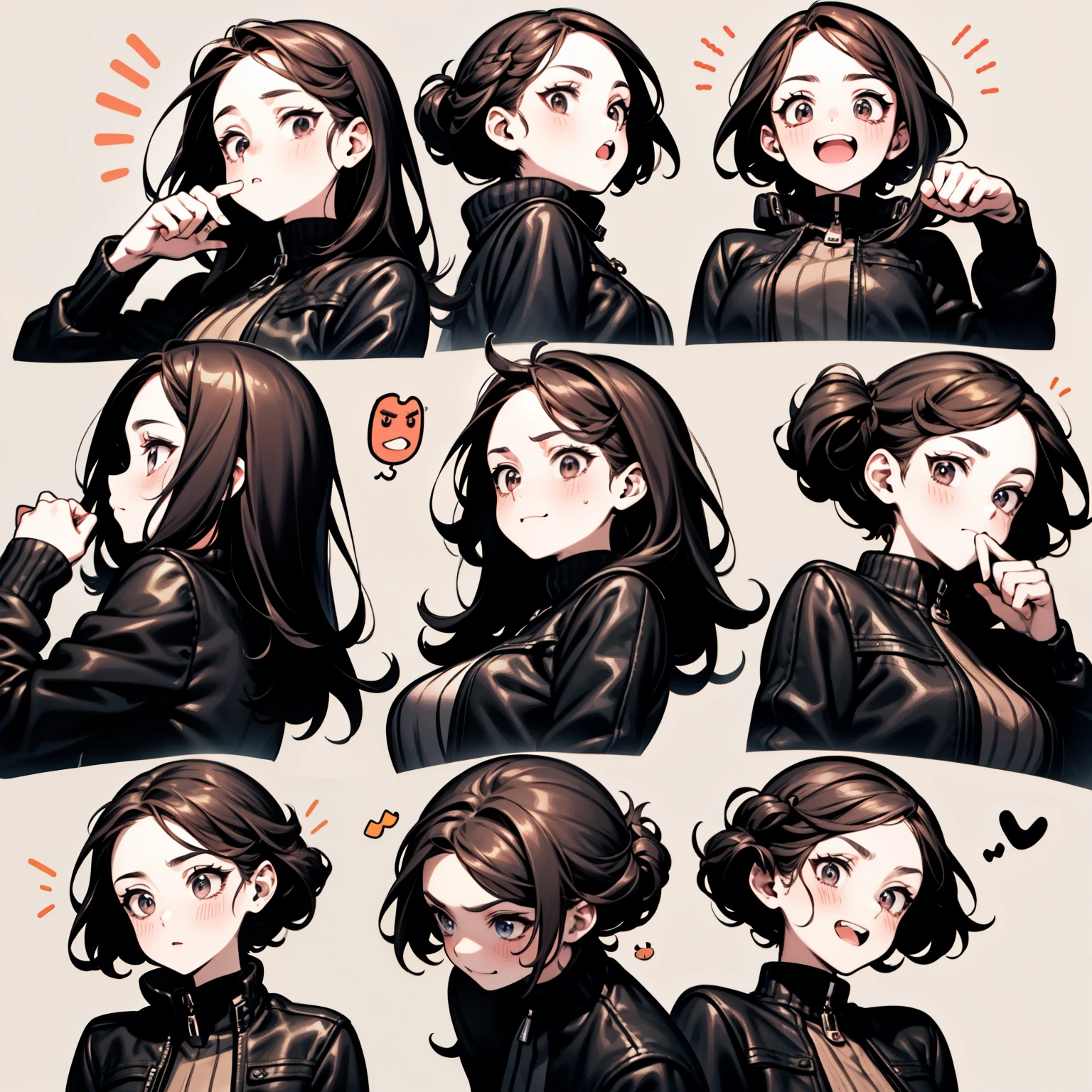 Lovely big breasts,Small,The unique horn,Black punk leather jacket,Chain lock,Emoji Pack,9 emojis,Emoticon table,Alignment,Multiple poses and expressions(Grief,surprise,having fun,excited,laughing out loud,Pat your head,Acting cute, wait),Anthropomorphic style,Disney style,Black stroke,Different emotions、Multiple poses and expressions,8K