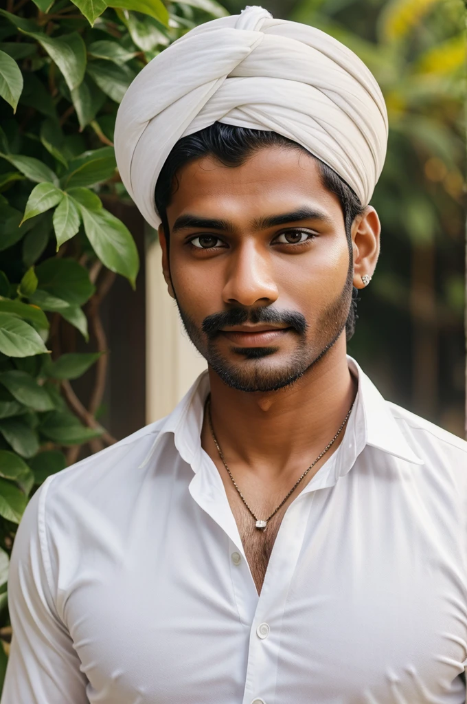 Generate indian man with white shirt no tie professional look portrait