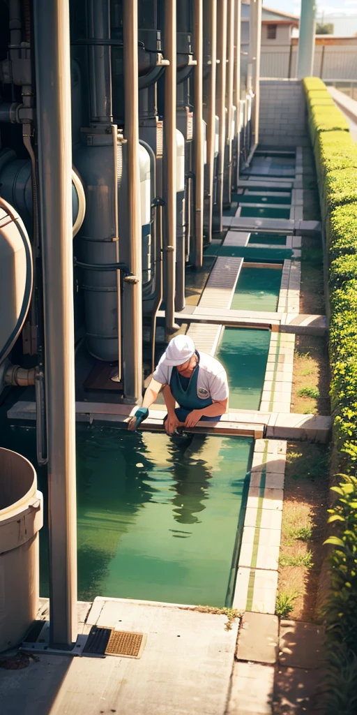 Man working at a sewage treatment plant