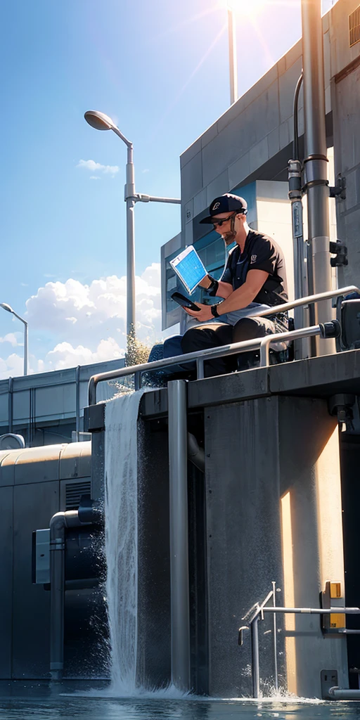 Man working at a sewage treatment plant