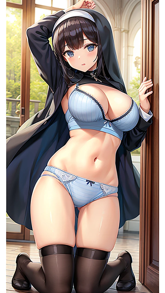 Nuns、Panties in full view、Light blue stripes々Panties、Big Breasts、beautiful girl、Praying、