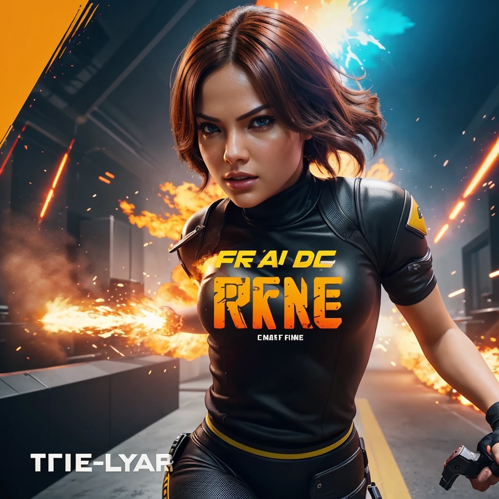 Create a dynamic and eye-catching thumbnail for a Free Fire gaming short. The thumbnail should convey excitement and action, featuring a high-action scene from the game. Use bright, vibrant colors and bold text to grab attention. The design should be clean yet impactful, suitable for attracting viewers on platforms like YouTube.