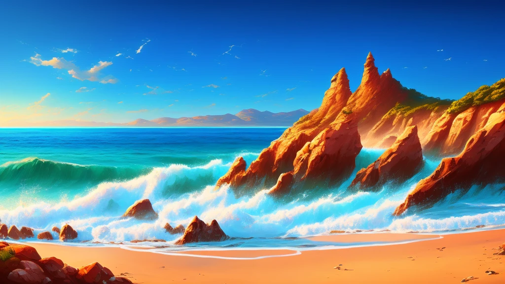 digital art, painting ornaments, paint artifacts, shadows and distraction, toned, masterpiece, cliff, sea, landscape