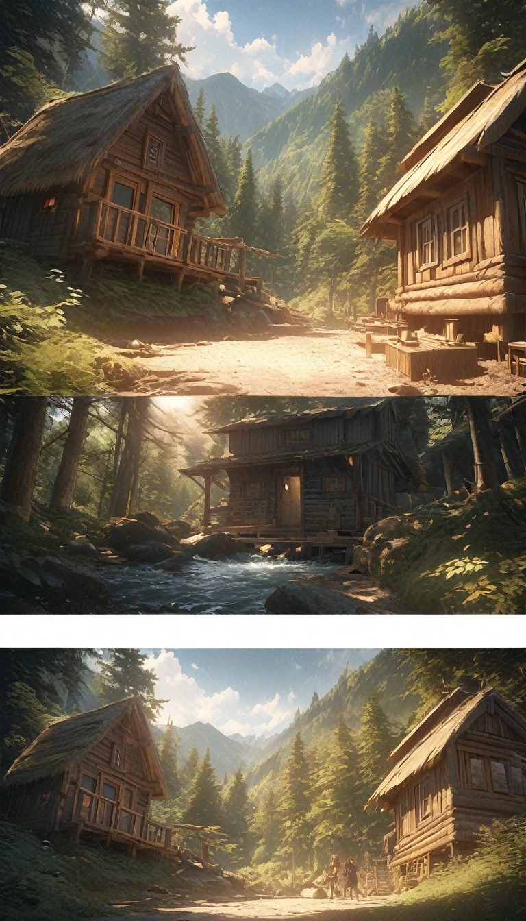 2D images，Comic style，Makoto Shinkai animation style，Makoto Shinkai animation movie art style，There is only one cabin in the forest，Imagine，Ultra-fine，Super detailed，high quality，8K ，oc rendering，Dynamic perspective，Super real，Super realistic，One picture