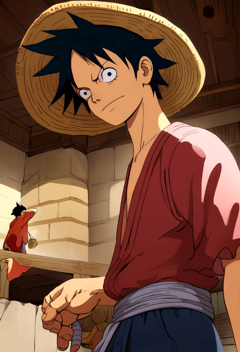 Made one anime guy which should look like misxture of monkey d luffy from one piece and naruto from naruto
