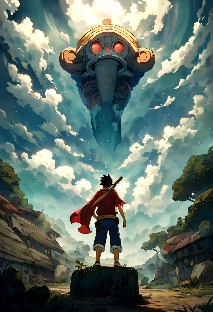 Made one anime guy which should look like misxture of monkey d luffy from one piece and naruto from naruto 